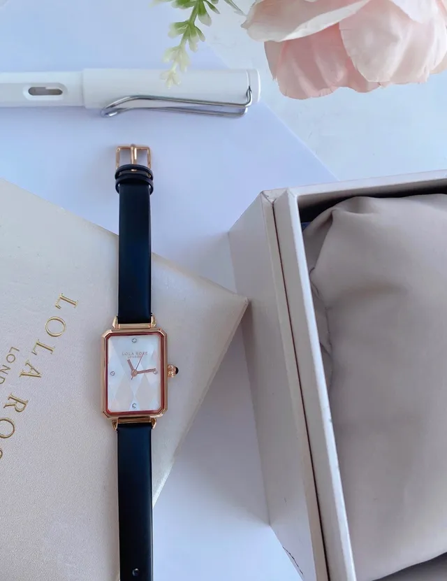 Lola Rose Black Gold Rectangular Case Bezel Quartz Watch 8