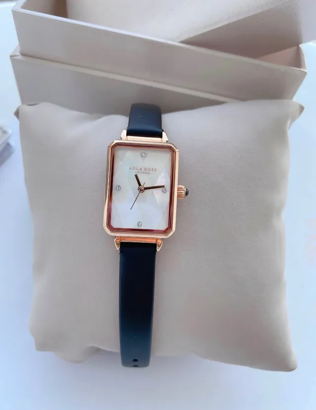 Lola Rose Black Gold Rectangular Case Bezel Quartz Watch 7