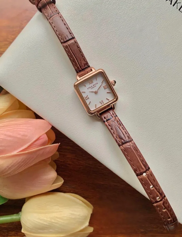 Lola Rose Mini Square Rose Gold Tone Brown Leather Quartz montre 2