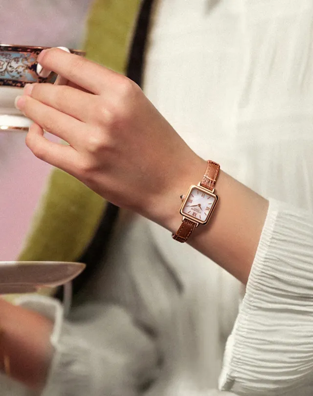 Lola Rose Mini Square Rose Gold Tone Brown Leather Quartz montre 3