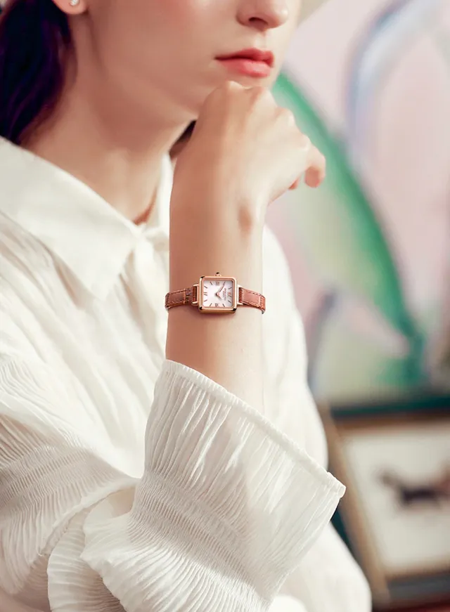Lola Rose Mini Square Rose Gold Tone Brown Leather Quartz montre 4