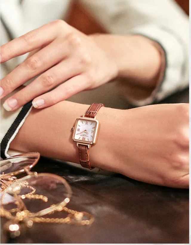 Lola Rose Mini Square Rose Gold Tone Brown Leather Quartz montre 5