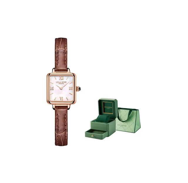 Lola Rose Mini Square Rose Gold Tone Brown Leather Quartz montre 7