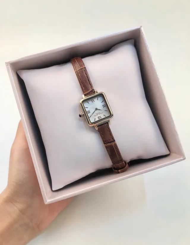 Lola Rose Mini Square Rose Gold Tone Brown Leather Quartz montre 8