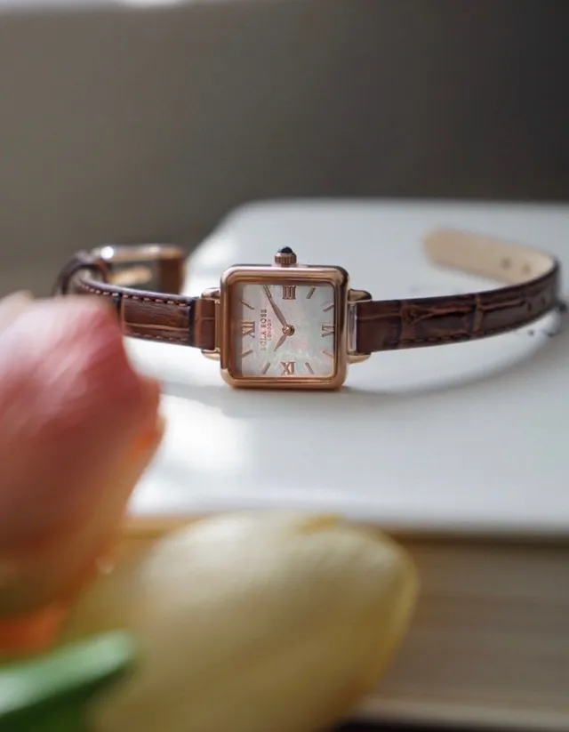 Lola Rose Mini Square Rose Gold Tone Brown Leather Quartz montre 13