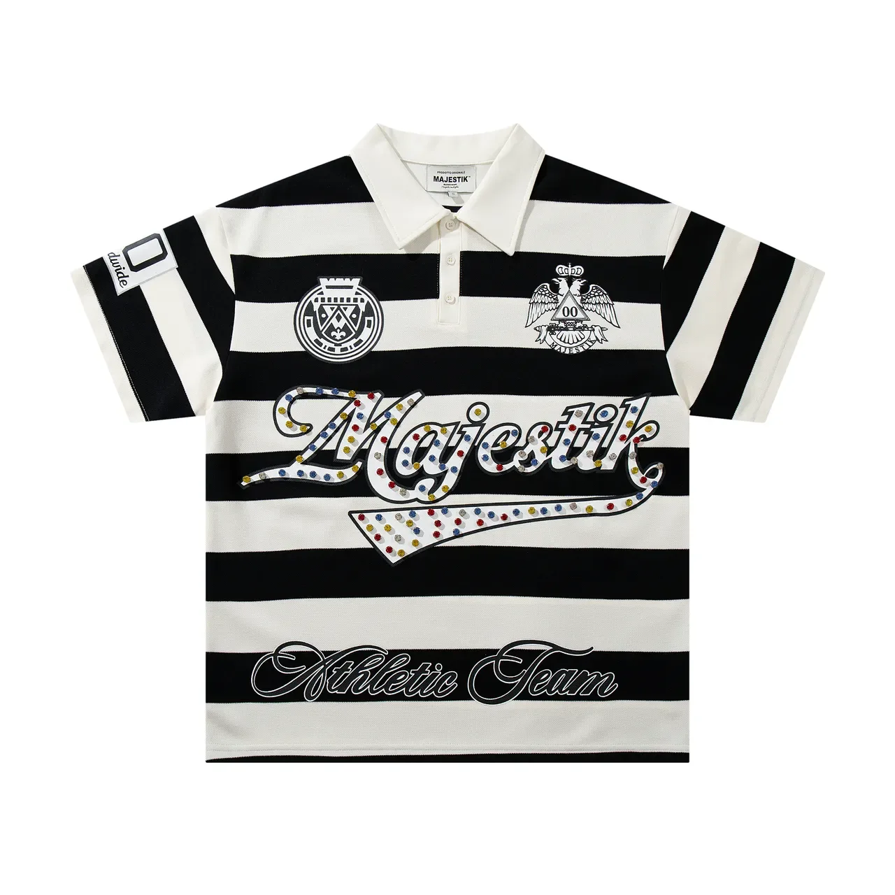 Majestik Athletic Team Striped Rhinestone Polo Shirt 4