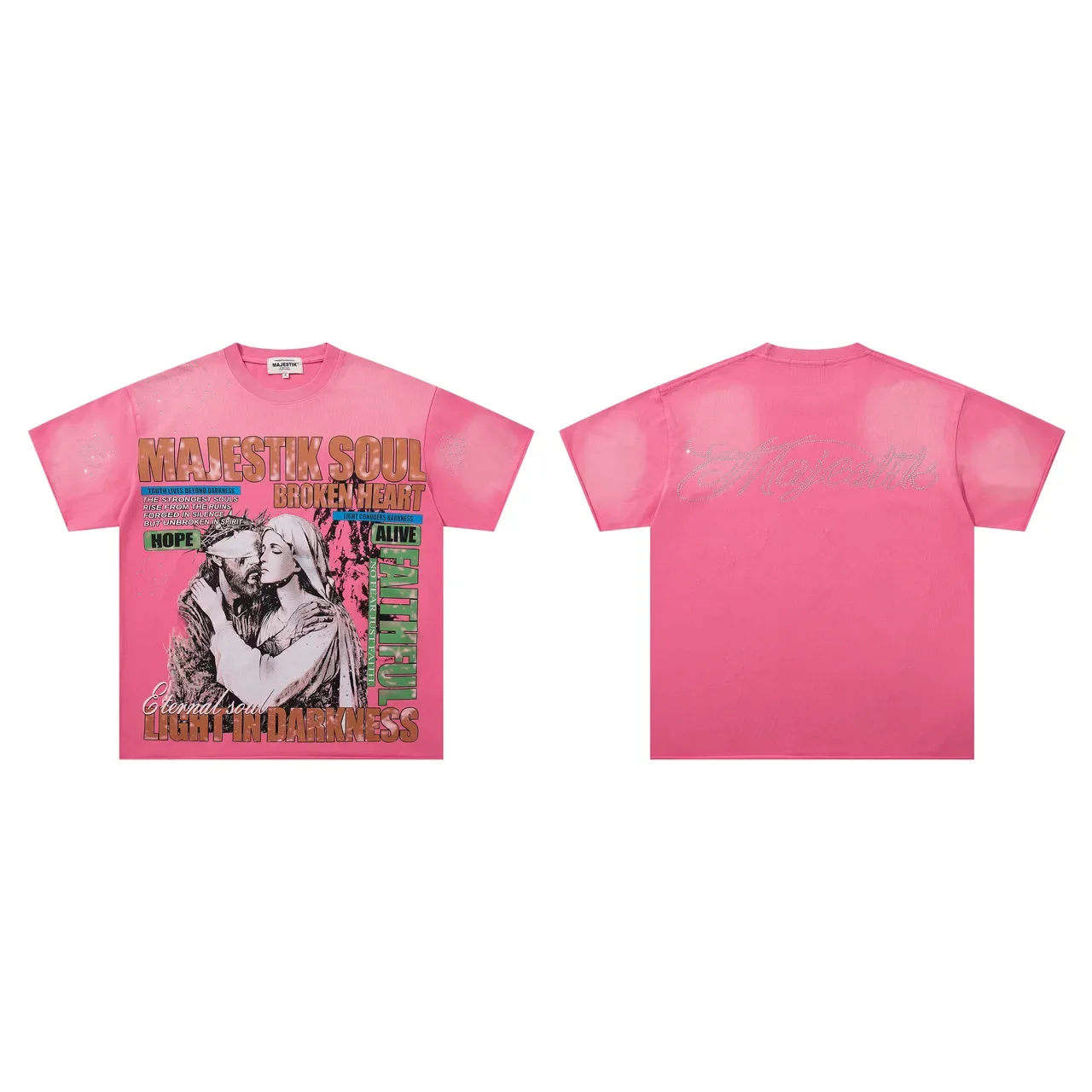MAJESTIK Graphic Print Rhinestone Embellished Pink Oversized T-Shirt 2