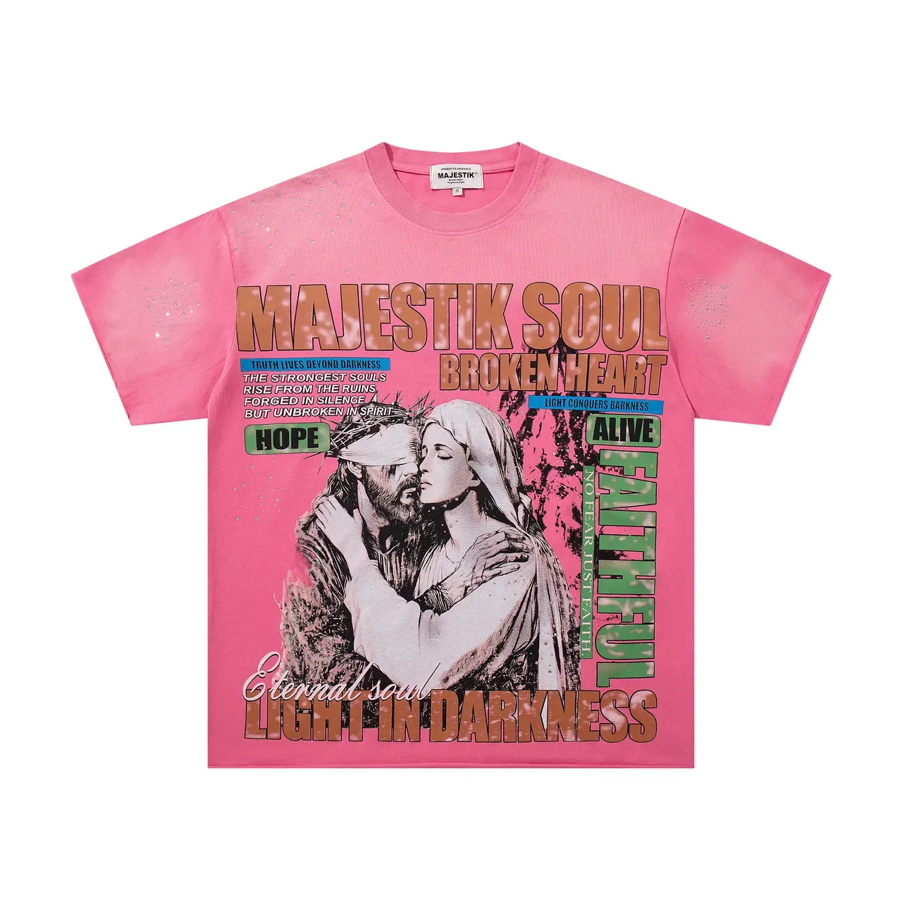 MAJESTIK Graphic Print Rhinestone Embellished Pink Oversized T-Shirt 4