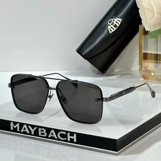 MAYBACH Black Silver Rectangular Aviator Double Bridge Sunglasses