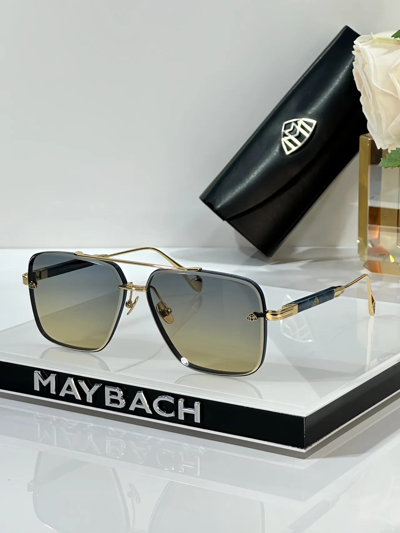 MAYBACH Black Silver Rectangular Aviator Double Bridge Sunglasses 8