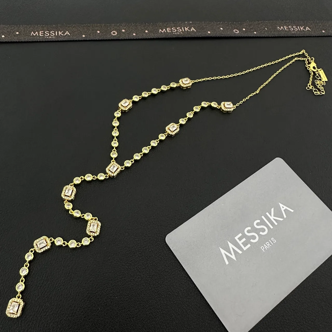 Messika Gold Transparent Chain Rectangular Halo-Set Stones Necklace 5