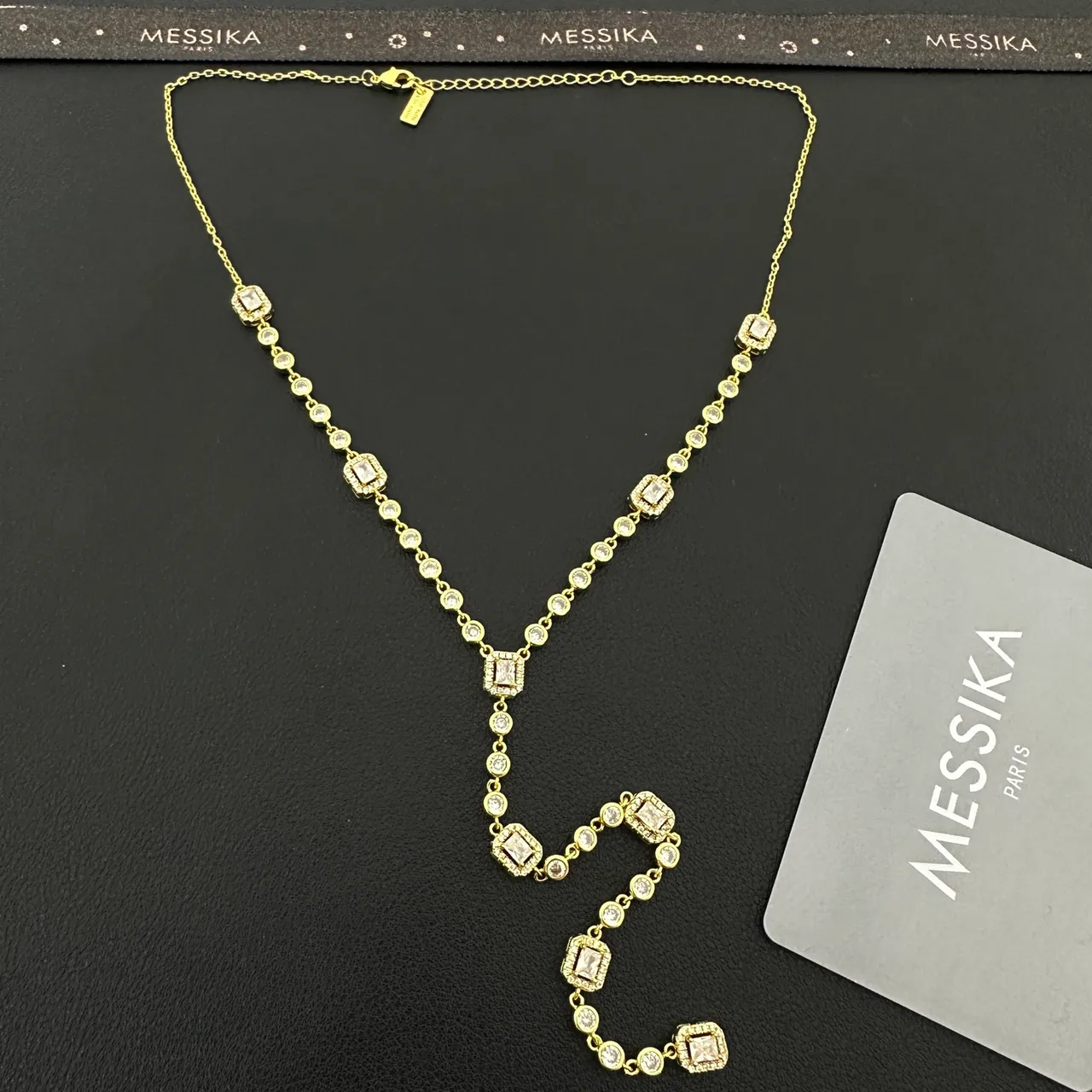 Messika Gold Transparent Chain Rectangular Halo-Set Stones Necklace 6