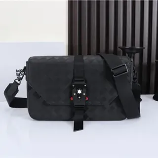 Montblanc Summit Black Red Woven Textured Leather Flap-Over Closure Messenger Bag
