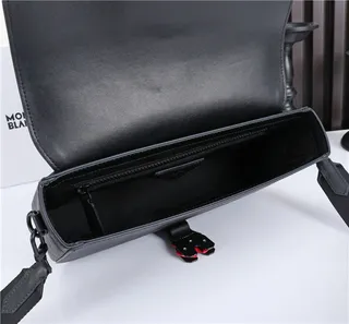 Montblanc Summit Black Red Woven Textured Leather Flap-Over Closure Messenger Bag 2