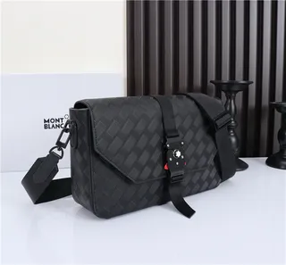 Montblanc Summit Black Red Woven Textured Leather Flap-Over Closure Messenger Bag 8