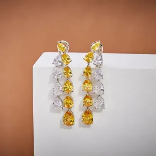 Multi-Stone Pear-Cut Cascading Yellow and Clear Earrings