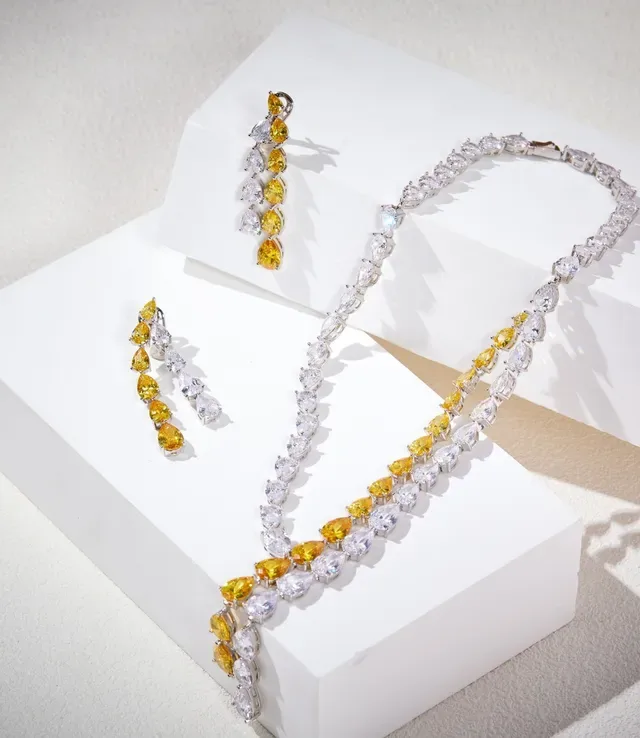 Multi-Stone Pear-Cut Cascading Yellow and Clear Earrings 3