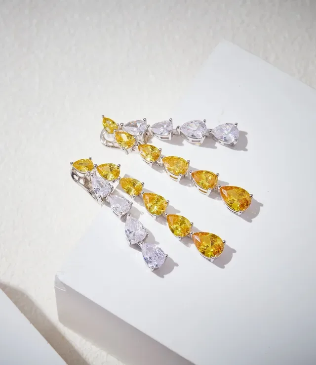 Multi-Stone Pear-Cut Cascading Yellow and Clear Earrings 5
