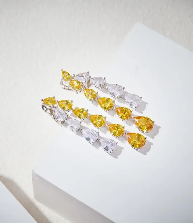 Multi-Stone Pear-Cut Cascading Yellow and Clear Earrings 6