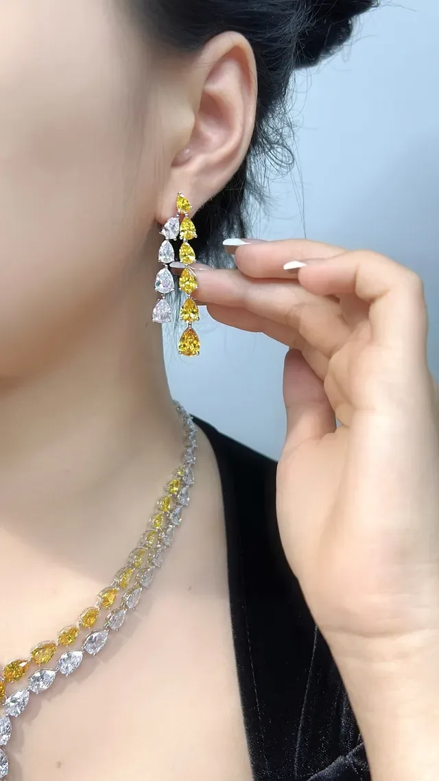 Multi-Stone Pear-Cut Cascading Yellow and Clear Earrings 7