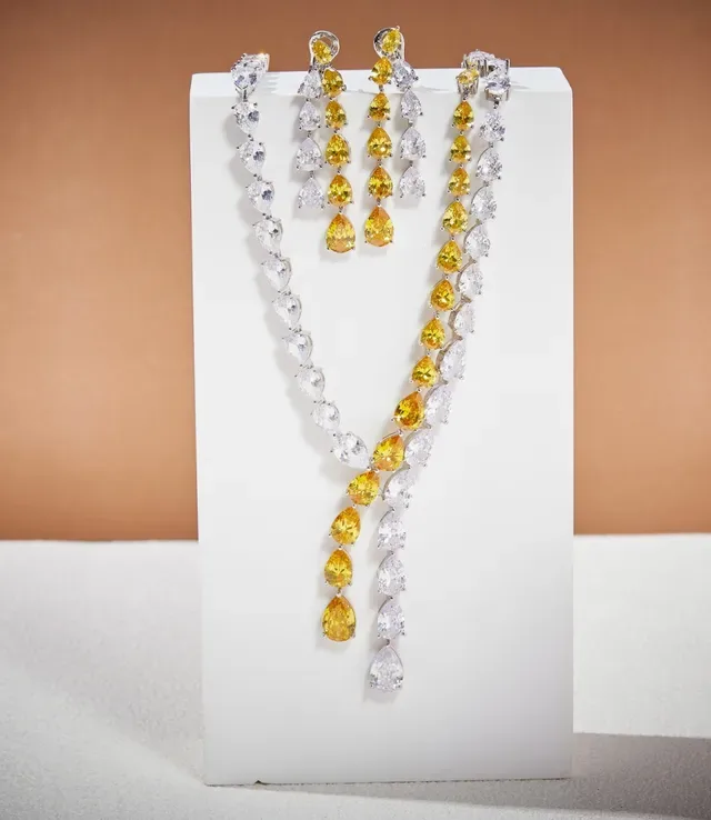 Multi-Stone Pear-Cut Cascading Yellow and Clear Earrings 8