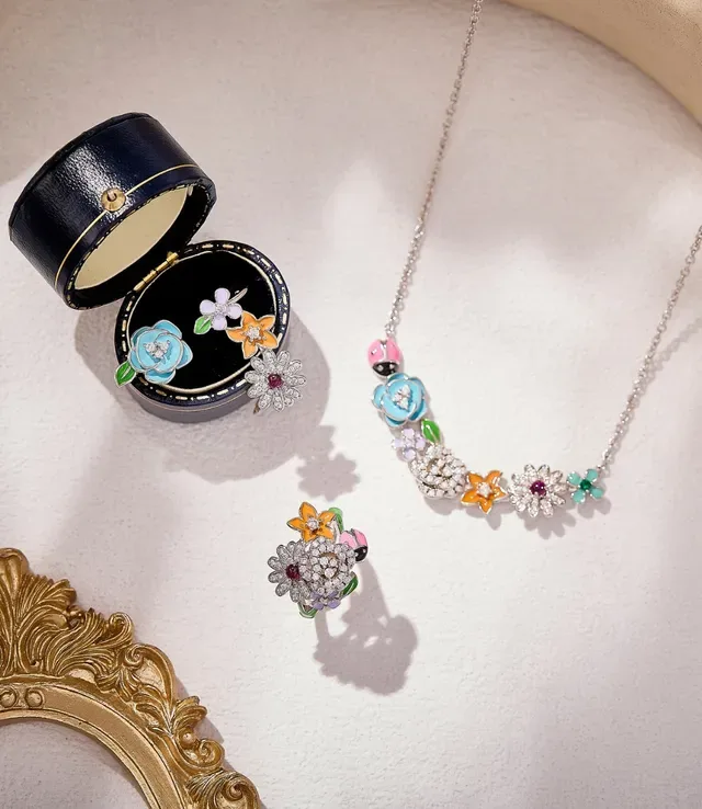 Multicolor Floral Motif Enamel Finish Ring 5