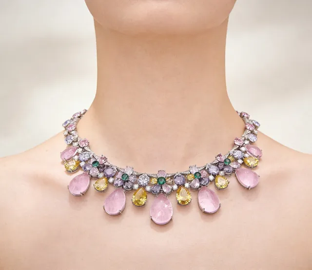 Multicolor Floral Motif Teardrop Gemstone Necklace 5