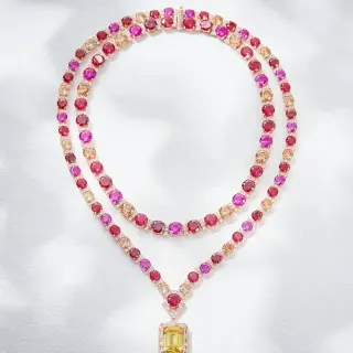 Multicolor Gemstone-Encrusted Rose Gold Pendant Necklace