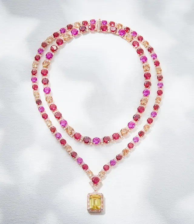 Multicolor Gemstone-Encrusted Rose Gold Pendant Necklace 1