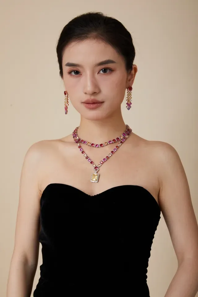 Multicolor Gemstone-Encrusted Rose Gold Pendant Necklace 4