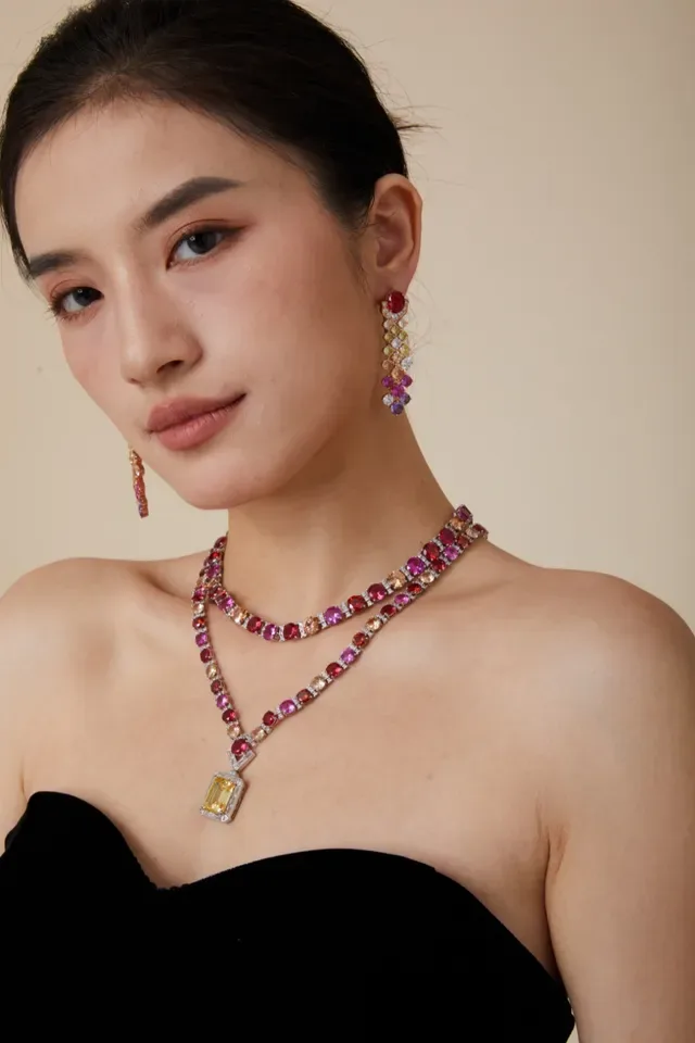 Multicolor Gemstone-Encrusted Rose Gold Pendant Necklace 5