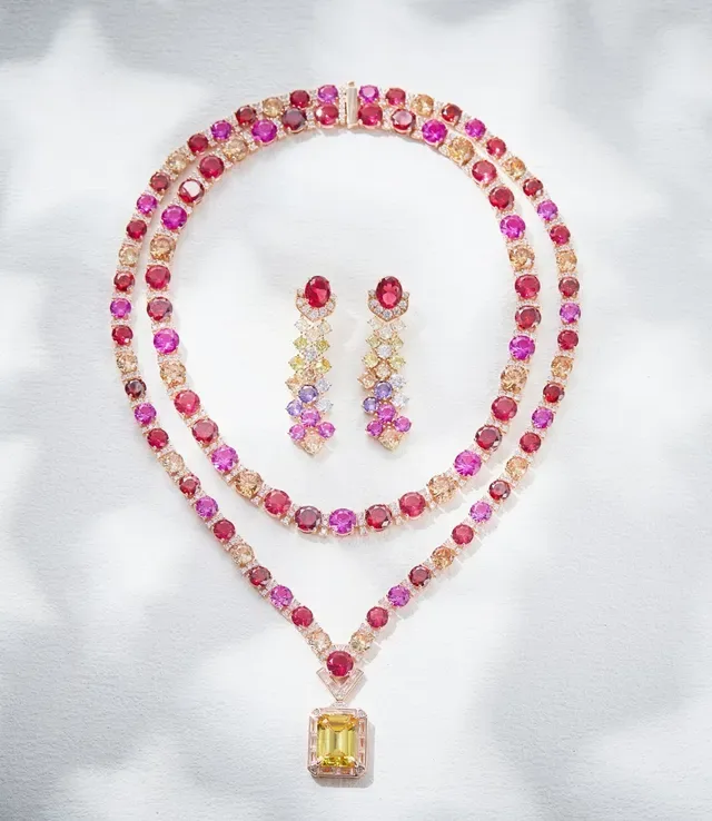 Multicolor Gemstone-Encrusted Rose Gold Pendant Necklace 6