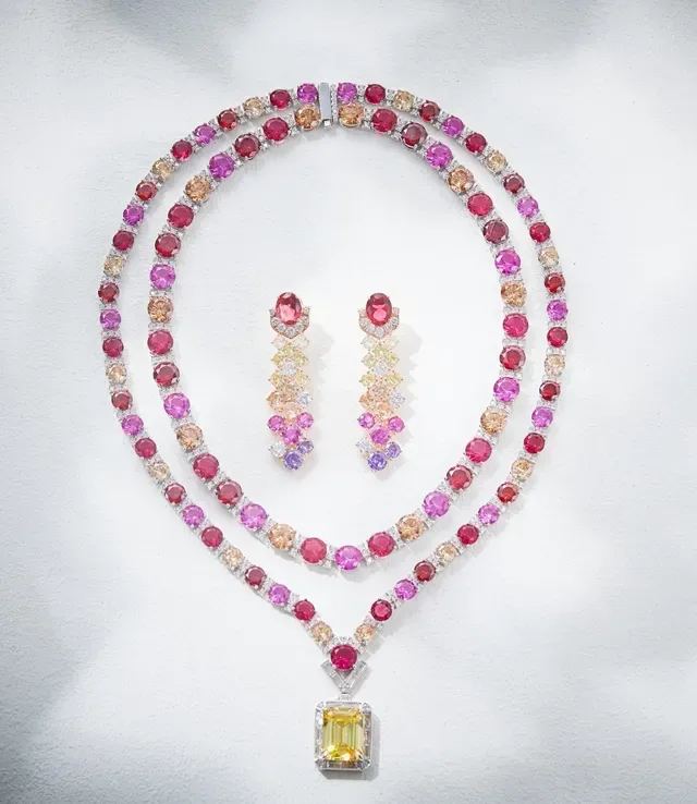 Multicolor Gemstone-Encrusted Rose Gold Pendant Necklace 7