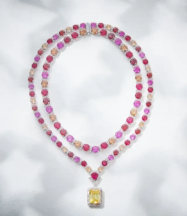 Multicolor Gemstone-Encrusted Rose Gold Pendant Necklace 8