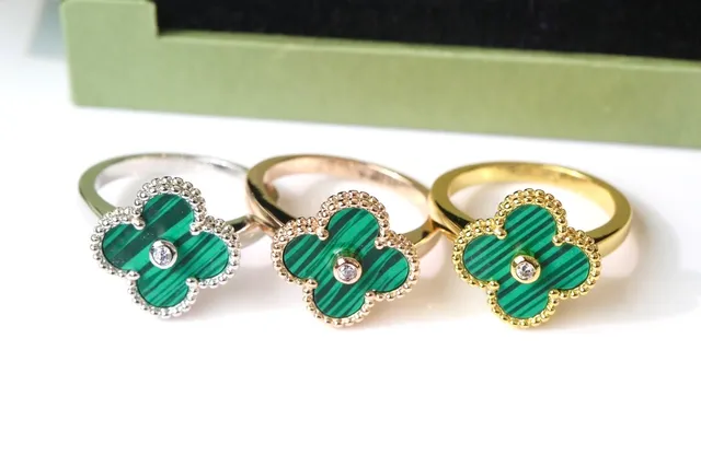 Multicolor Gold Four-Leaf Clover Motif Enamel Inlay Ring 22