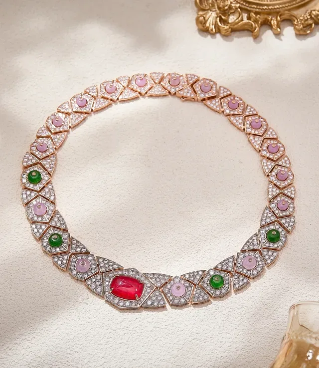 Multicolor Gold Geometric Link Design Pavé Diamond Setting Necklace 2