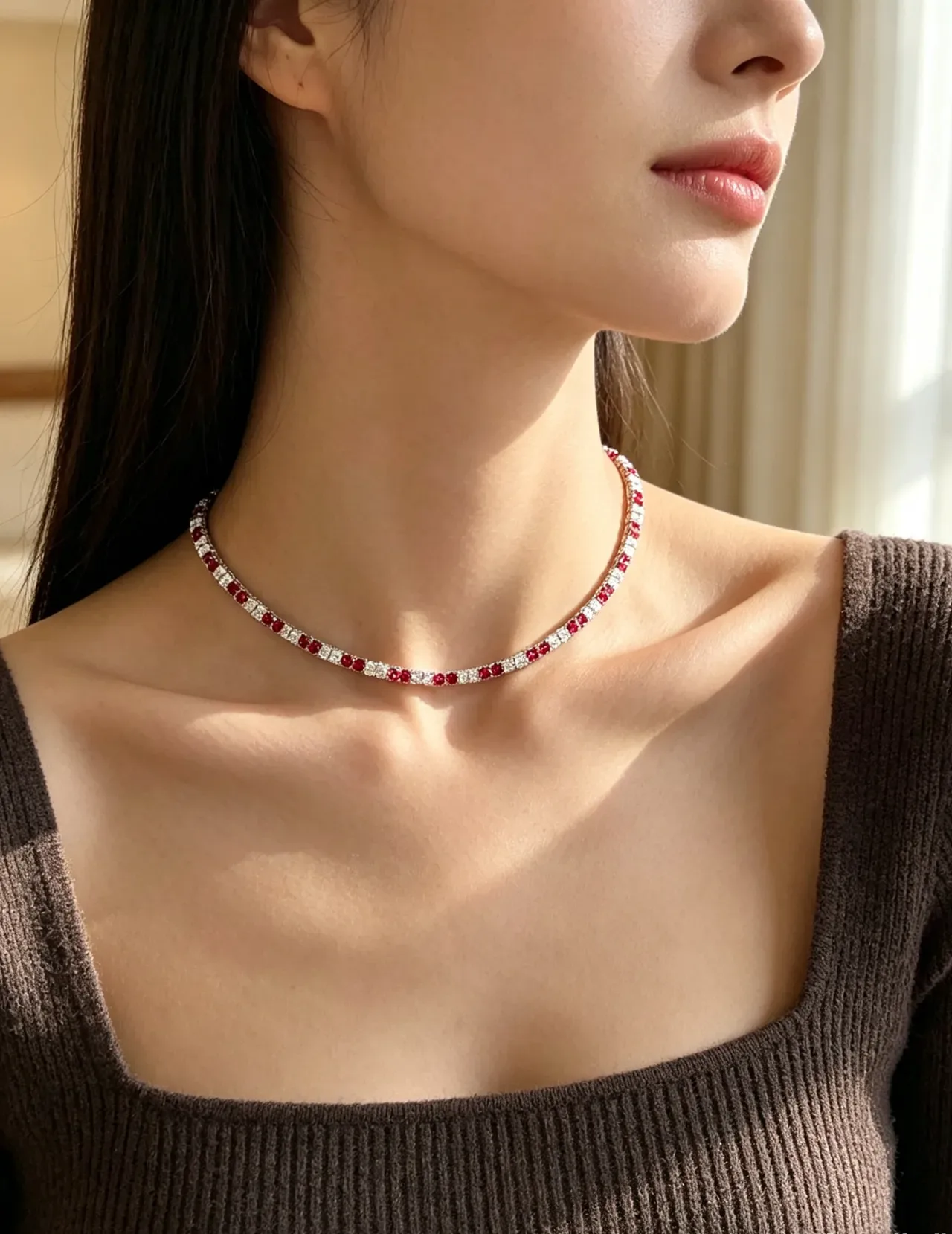 Multicolor Multi-Gem Channel-Set Linear Tennis-Style Necklace 6