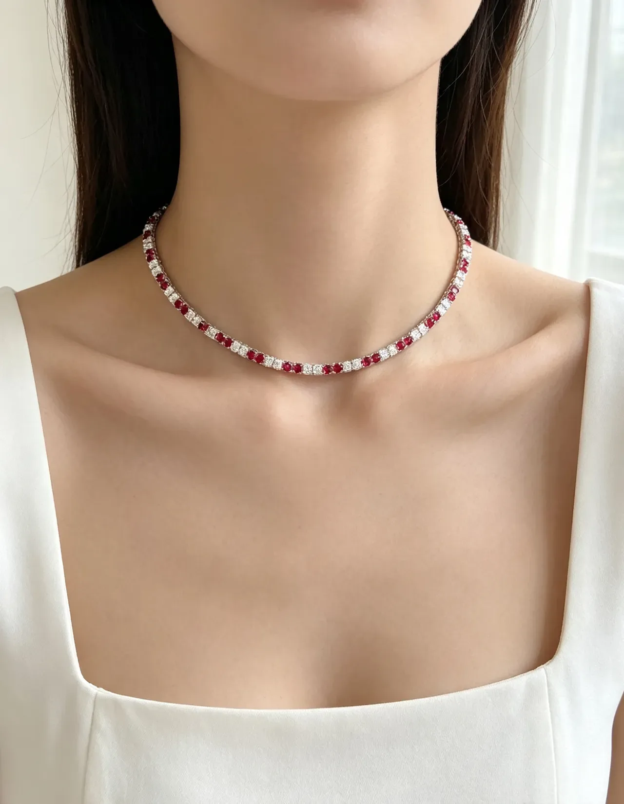 Multicolor Multi-Gem Channel-Set Linear Tennis-Style Necklace 7
