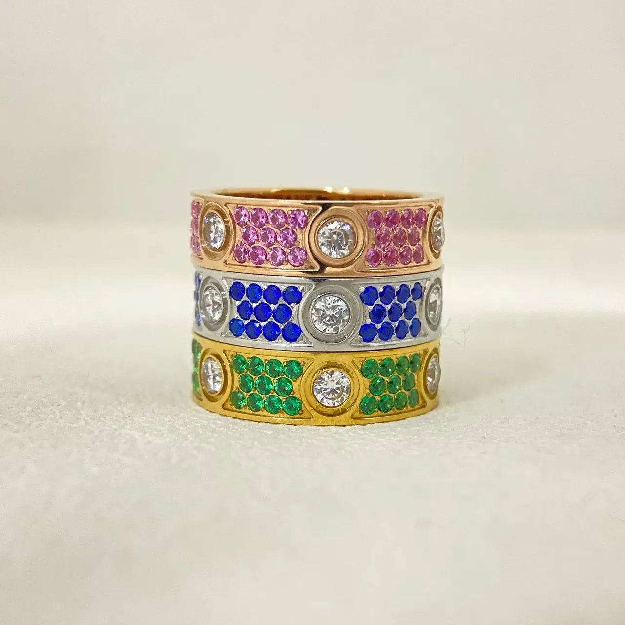 Multicolor Pavé-Set Wide-Band Gemstone Rings 1