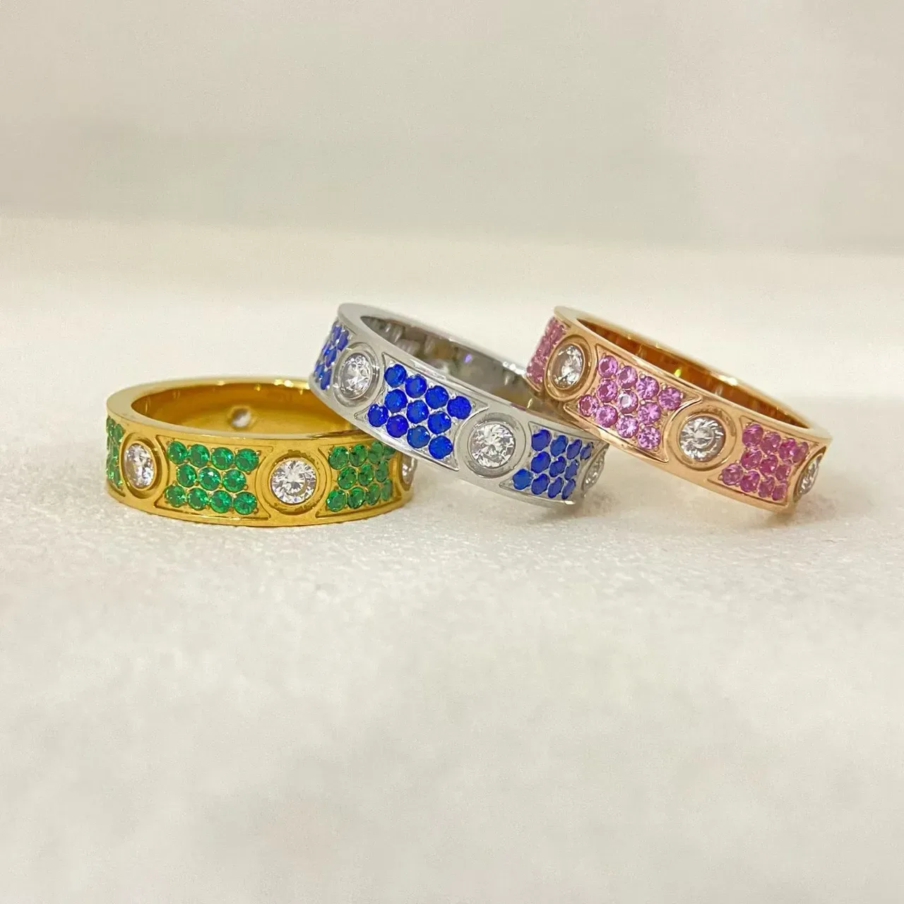Multicolor Pavé-Set Wide-Band Gemstone Rings 2