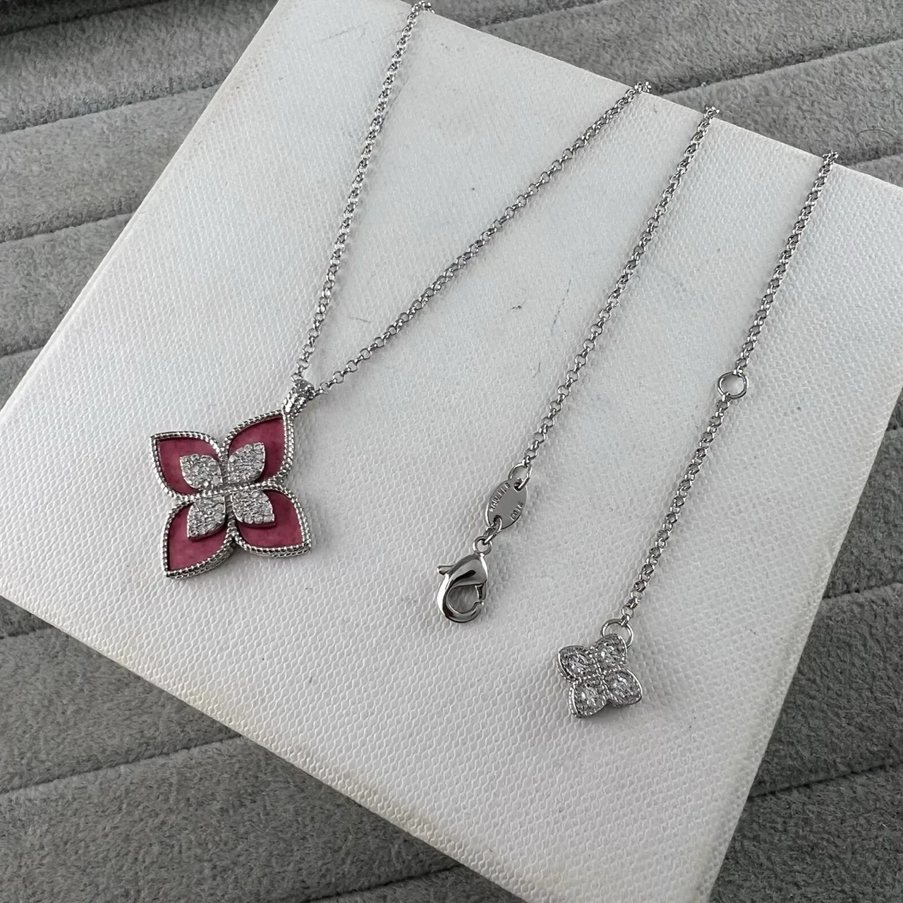 Multicolor Silver Four-Petal Floral Pendant Paved Crystal Center Necklace 4