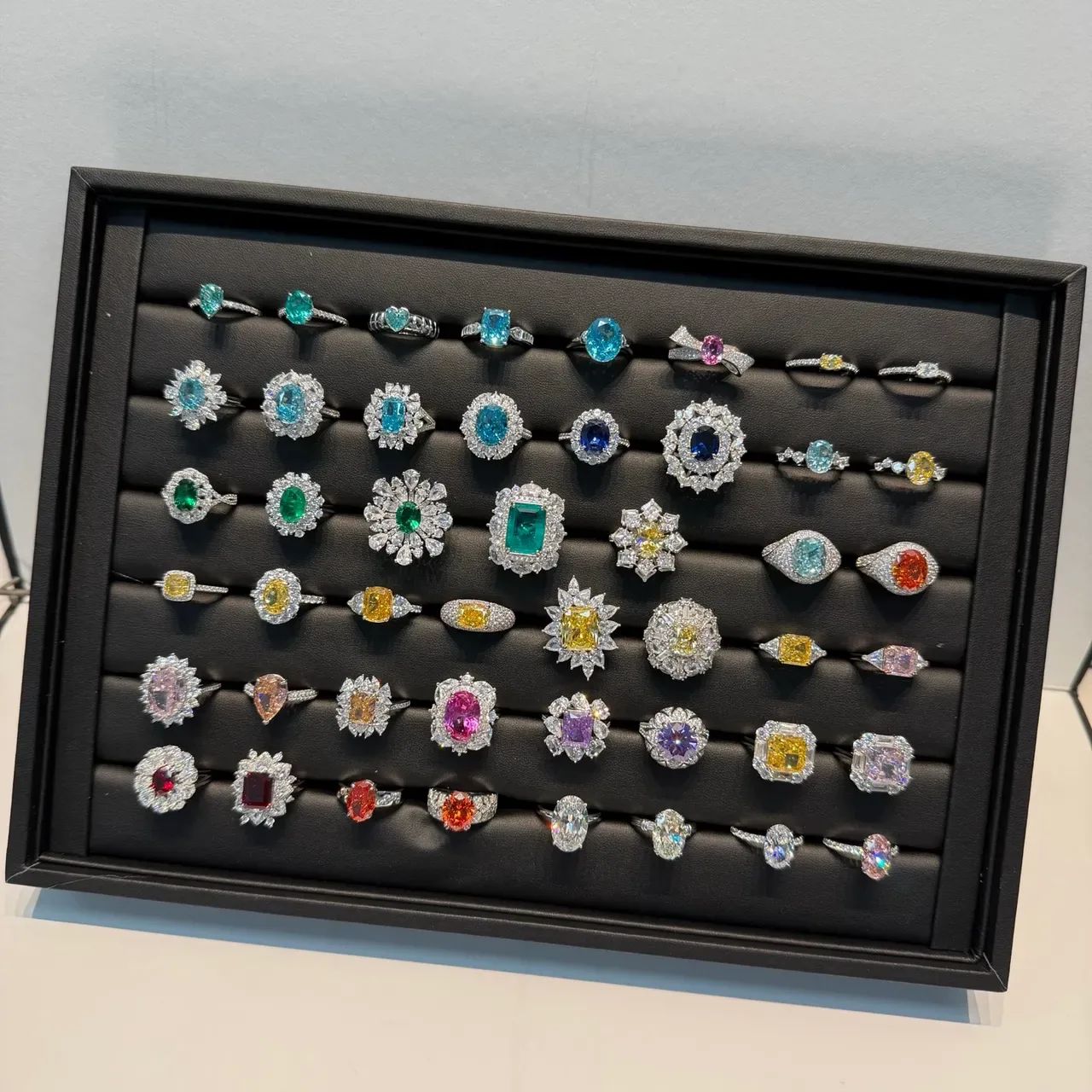 Multicolor Silver Gemstone Pavé Diamond Halo Ring 1