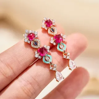 Multistone Enamel Cascade Dangling Earrings