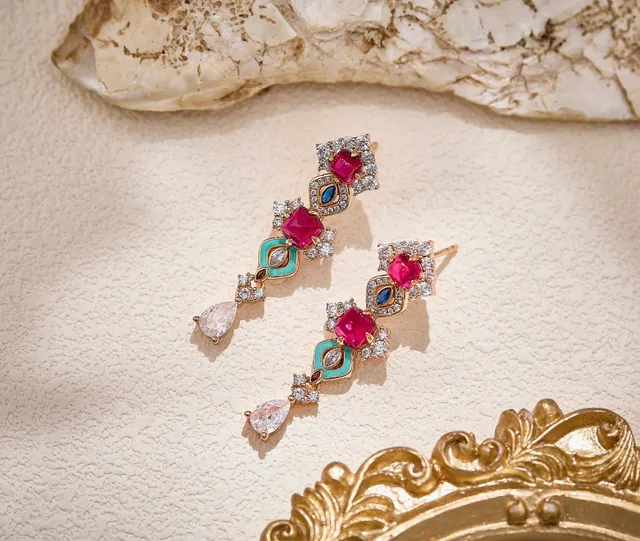 Multistone Enamel Cascade Dangling Earrings 5