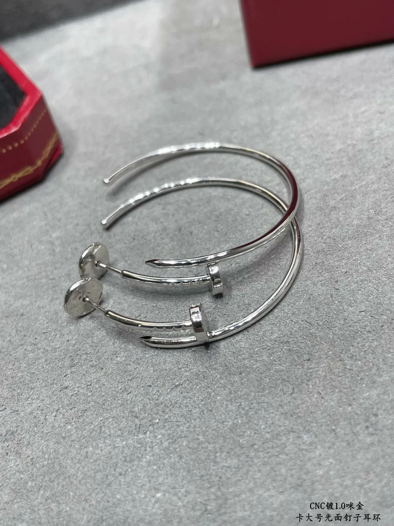 Nail-Head Hoop Silver Large Polished Metal Earrings 3
