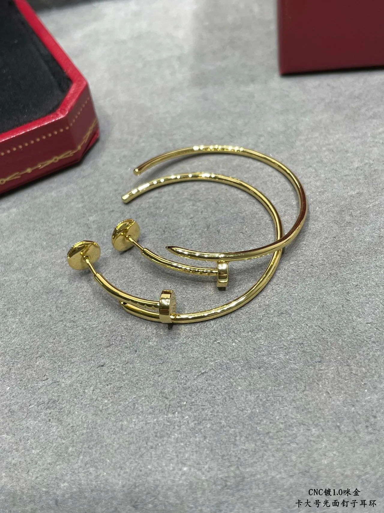 Nail-Head Hoop Silver Large Polished Metal Earrings 5