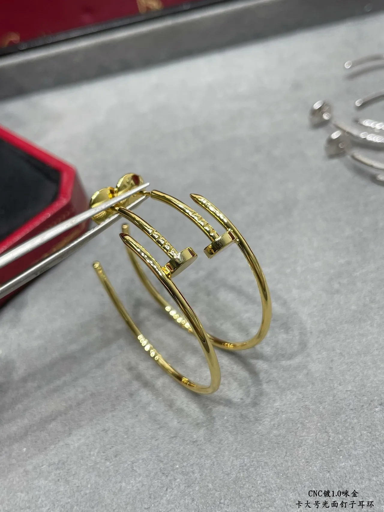Nail-Head Hoop Silver Large Polished Metal Earrings 8