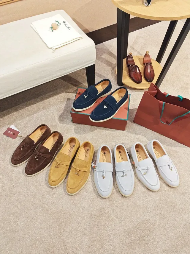 Navy Beige Suede Metal-Accented Strap Loafer 2