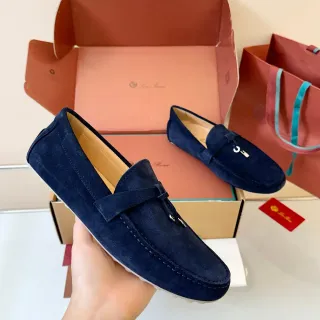 Navy Beige Suede Saddle Strap Loafer