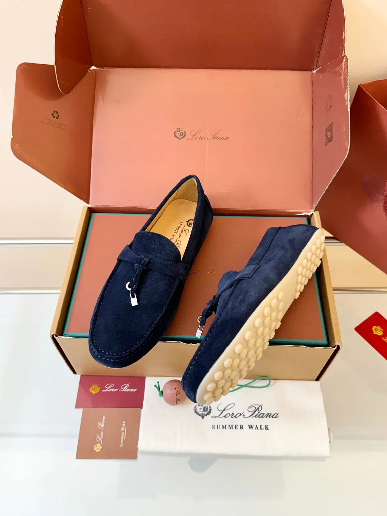Navy Beige Suede Saddle Strap Loafer 2